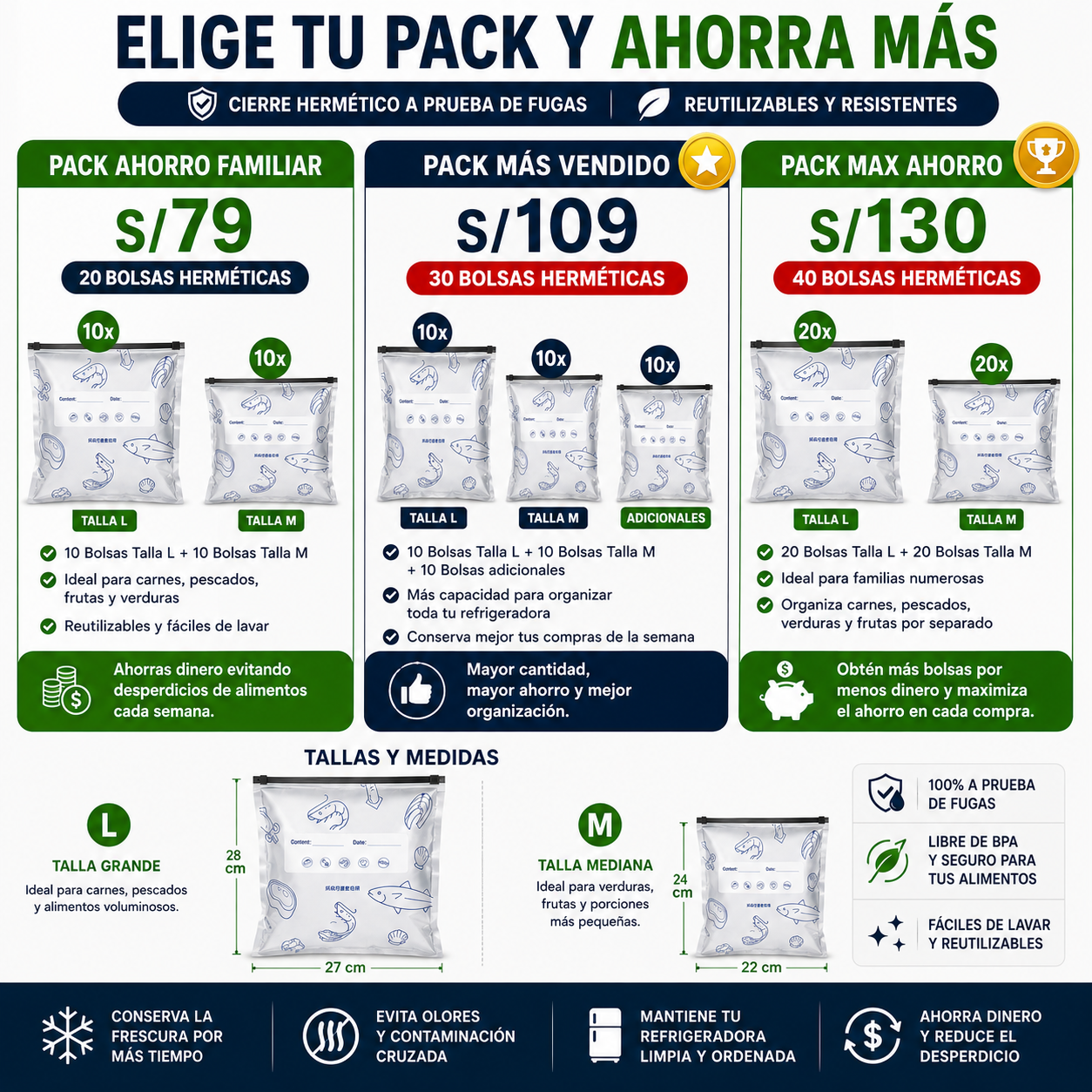 FreshSave Bag™- "Conserva carnes, pescados, frutas y verduras por más tiempo."