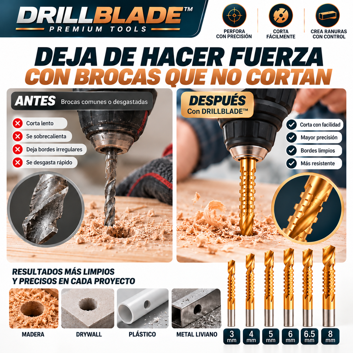 DRILLBLADE™ – Set de Brocas Multifunción de Corte Lateral