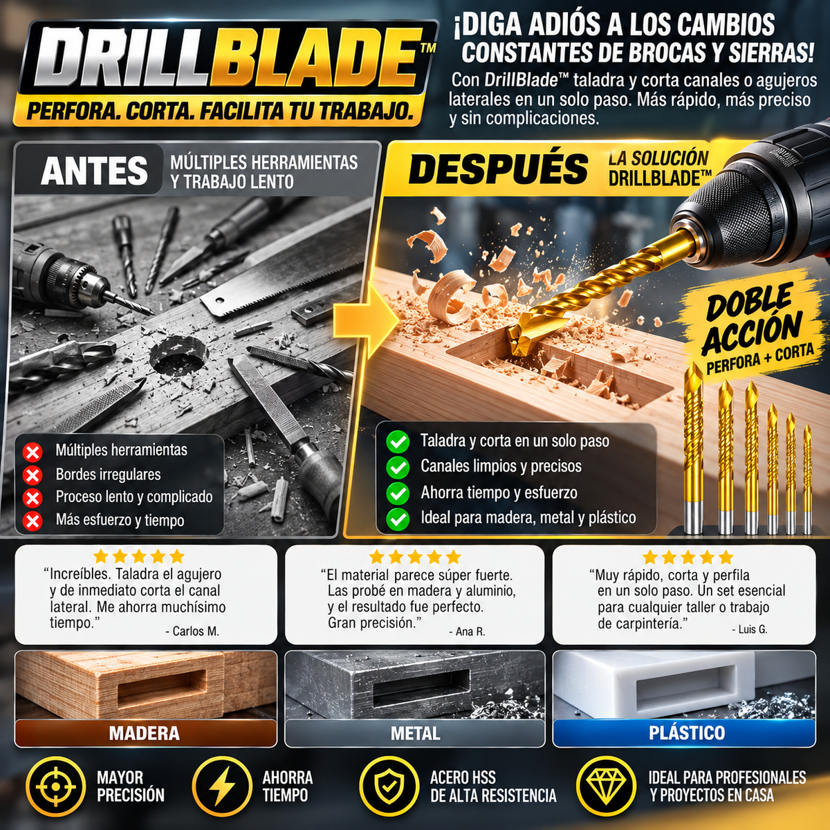 DRILLBLADE™ – Set de Brocas Multifunción de Corte Lateral