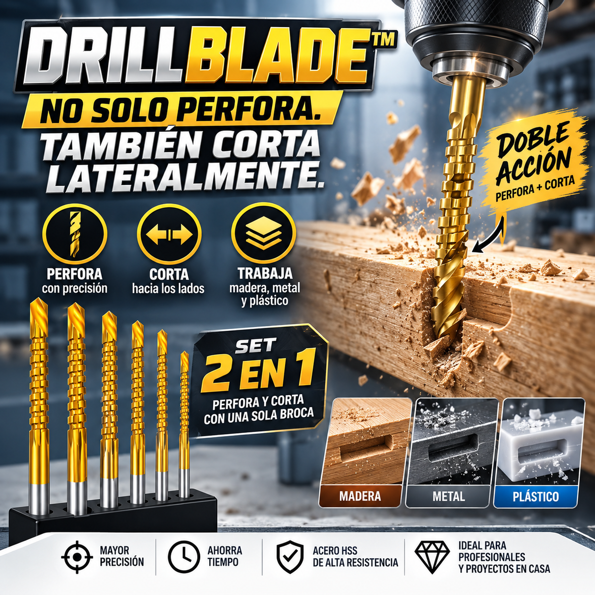 DRILLBLADE™ – Set de Brocas Multifunción de Corte Lateral