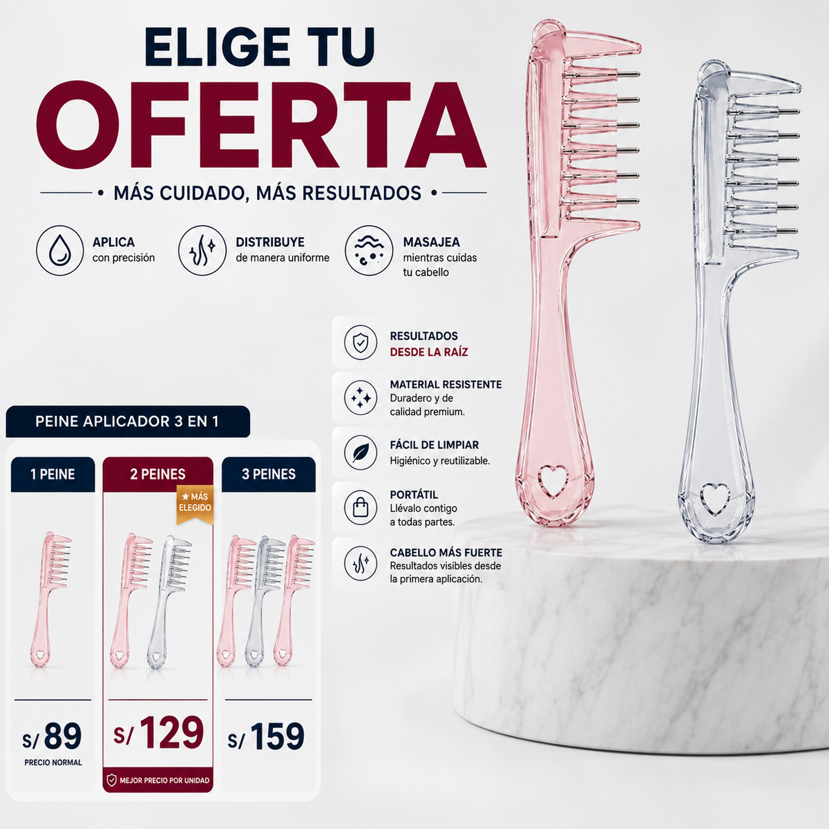 ROOTGLIDE™ - Peine aplicador 3 en 1 para rutina capilar