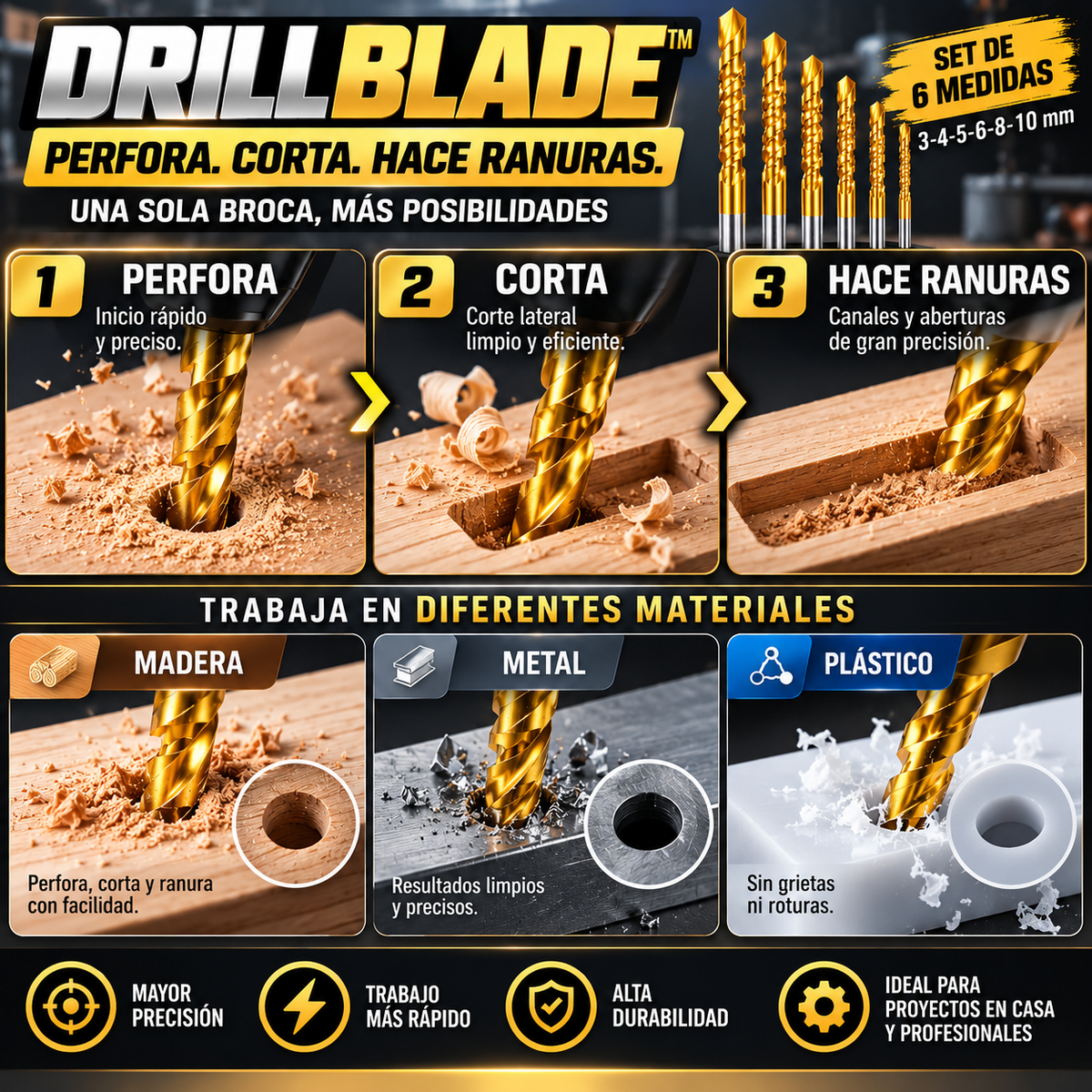 DRILLBLADE™ – Set de Brocas Multifunción de Corte Lateral