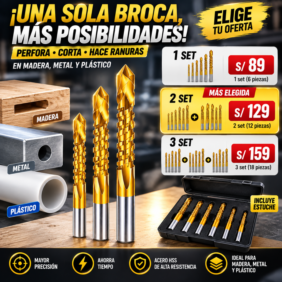 DRILLBLADE™ – Set de Brocas Multifunción de Corte Lateral