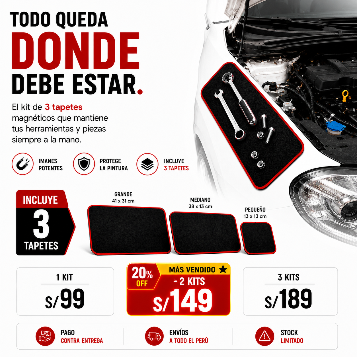 MagniMat™ - Kit de 3 Tapetes Magnéticos para Herramientas