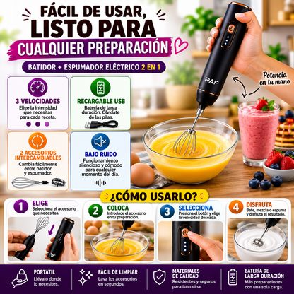 Mixora 2X™- Batidor + Espumador Eléctrico 2 en 1