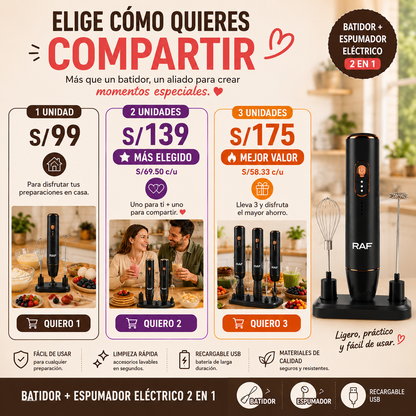 Mixora 2X™- Batidor + Espumador Eléctrico 2 en 1