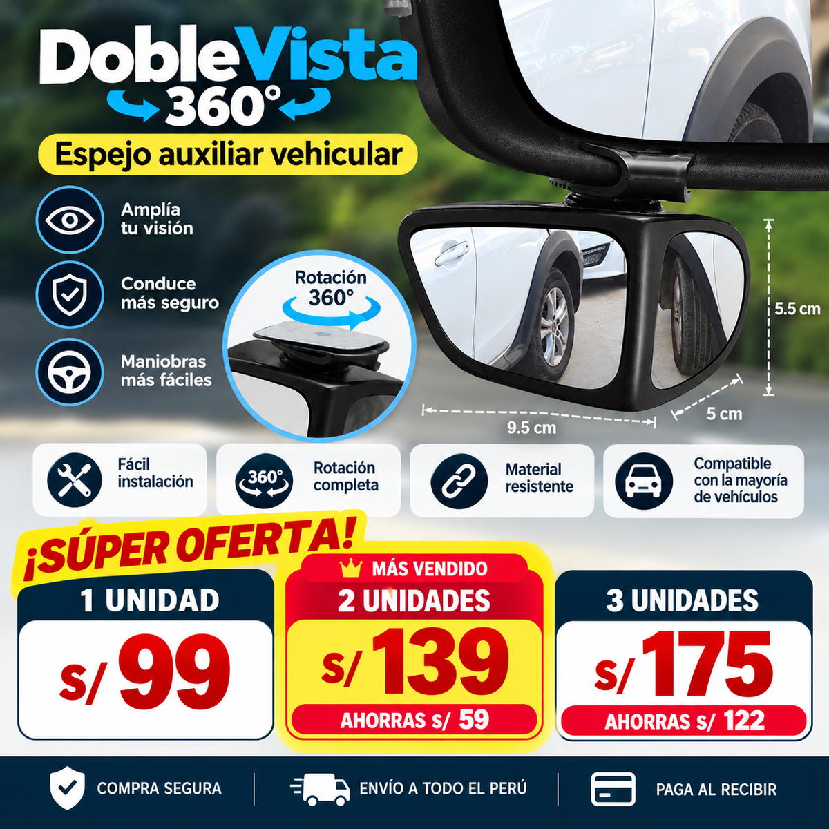 LateralView™- Espejo auxiliar vehicular