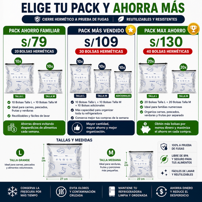 FreshSave Bag™- "Conserva carnes, pescados, frutas y verduras por más tiempo."
