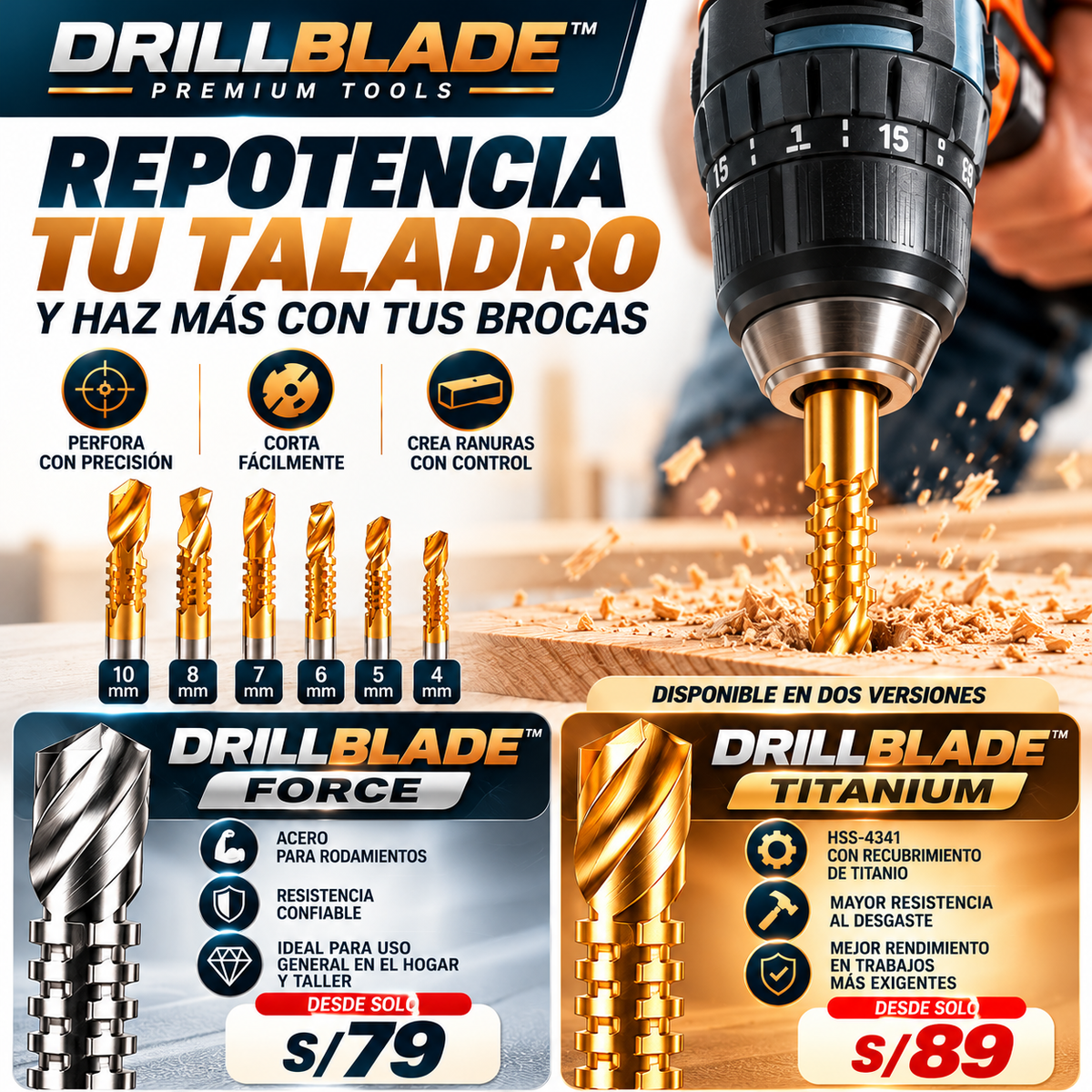 DRILLBLADE™ – Set de Brocas Multifunción de Corte Lateral