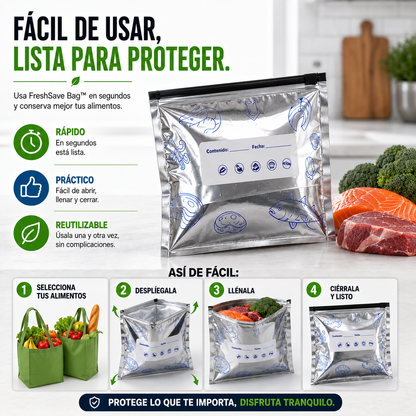 FreshSave Bag™- "Conserva carnes, pescados, frutas y verduras por más tiempo."